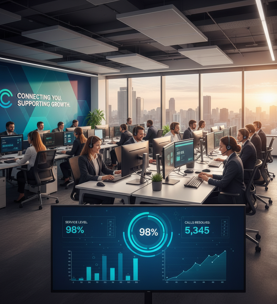 Modern office with a team working